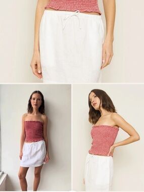 Whimsy + Row Red Smocked Strapless Tube Top